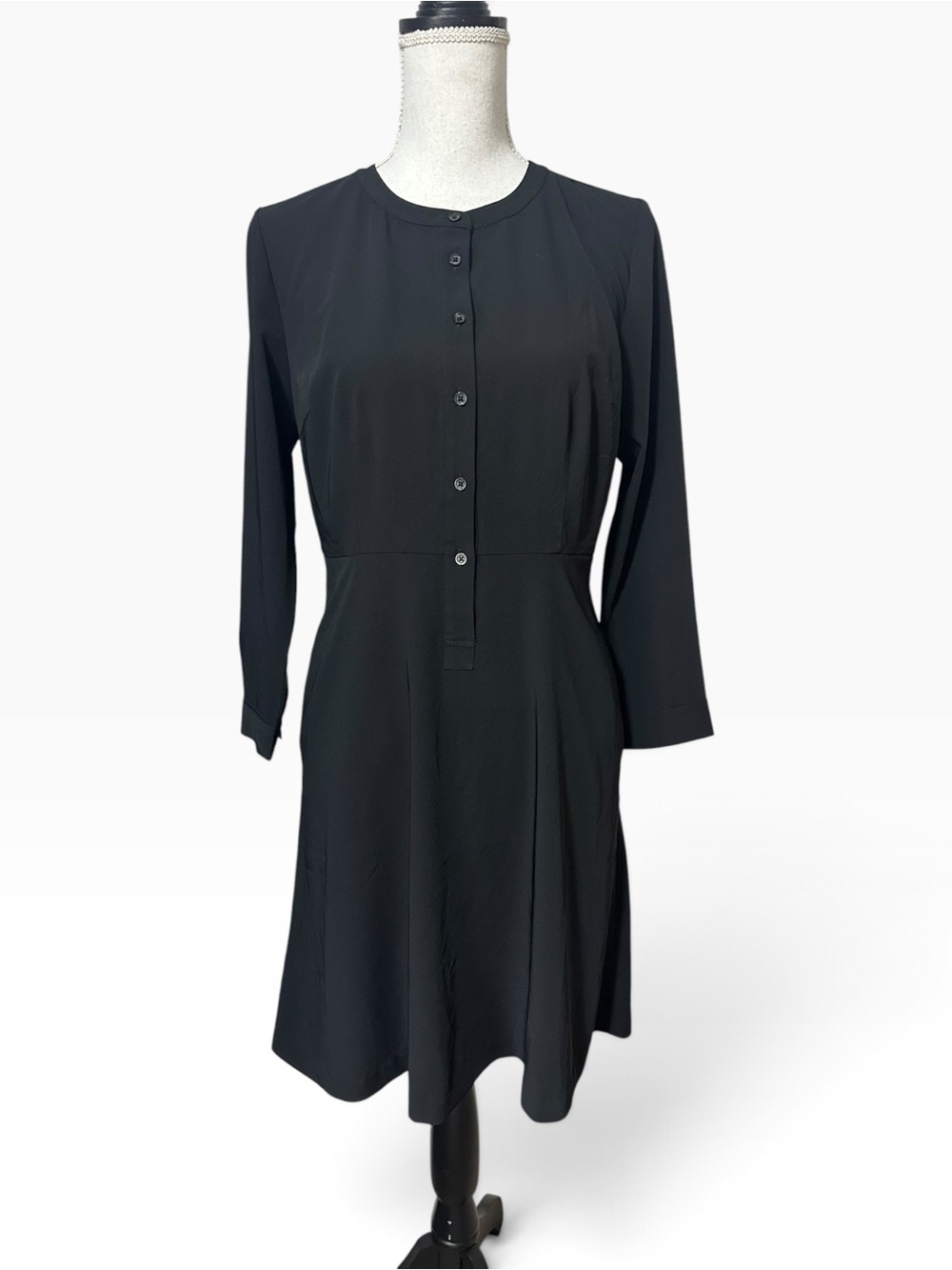LOFT Black Long Sleeve Button-Front Dress with pockets